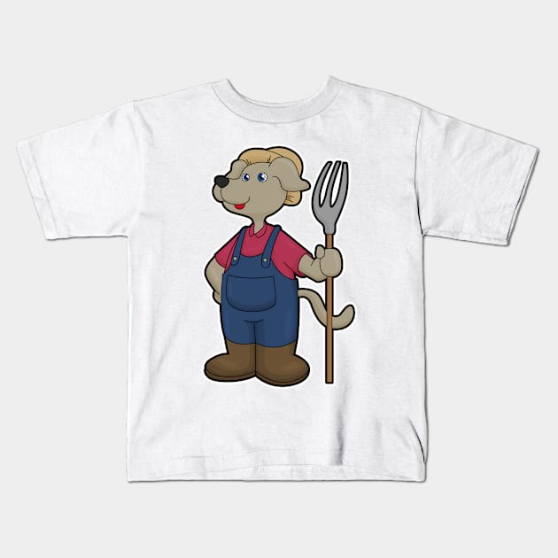 Dog as Farmer with Rake & Hat Kids T-Shirt by Markus Schnabel